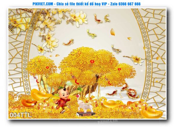 File PSD vector tranh tài lộc mẫu số 004TTL