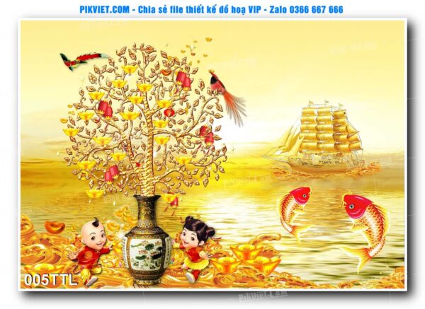File PSD vector tranh tài lộc mẫu số 005TTL