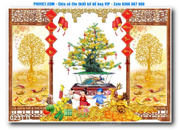 File PSD vector tranh tài lộc mẫu số 023TTL