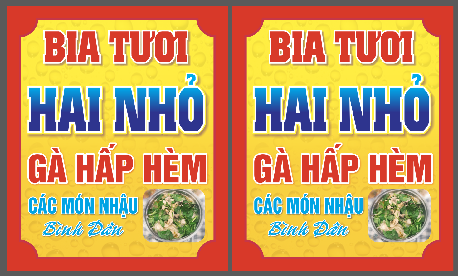 Biển cửa hàng Bia tươi Hai Nhỏ - các món nhậu
