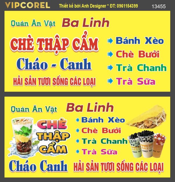 Biển Quán ăn vặt Ba Linh - chè thập cẩm file coreldraw x7