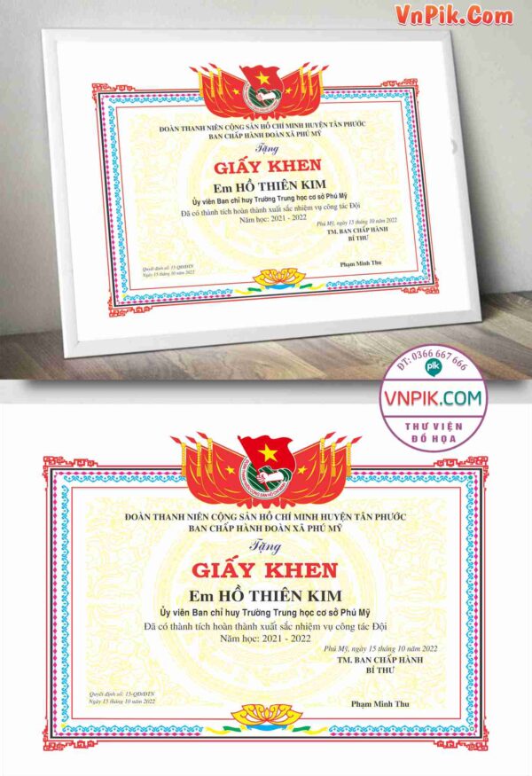 giấy chứng nhận đạt danh hiệu cháu ngoan bác hồ nền hồng