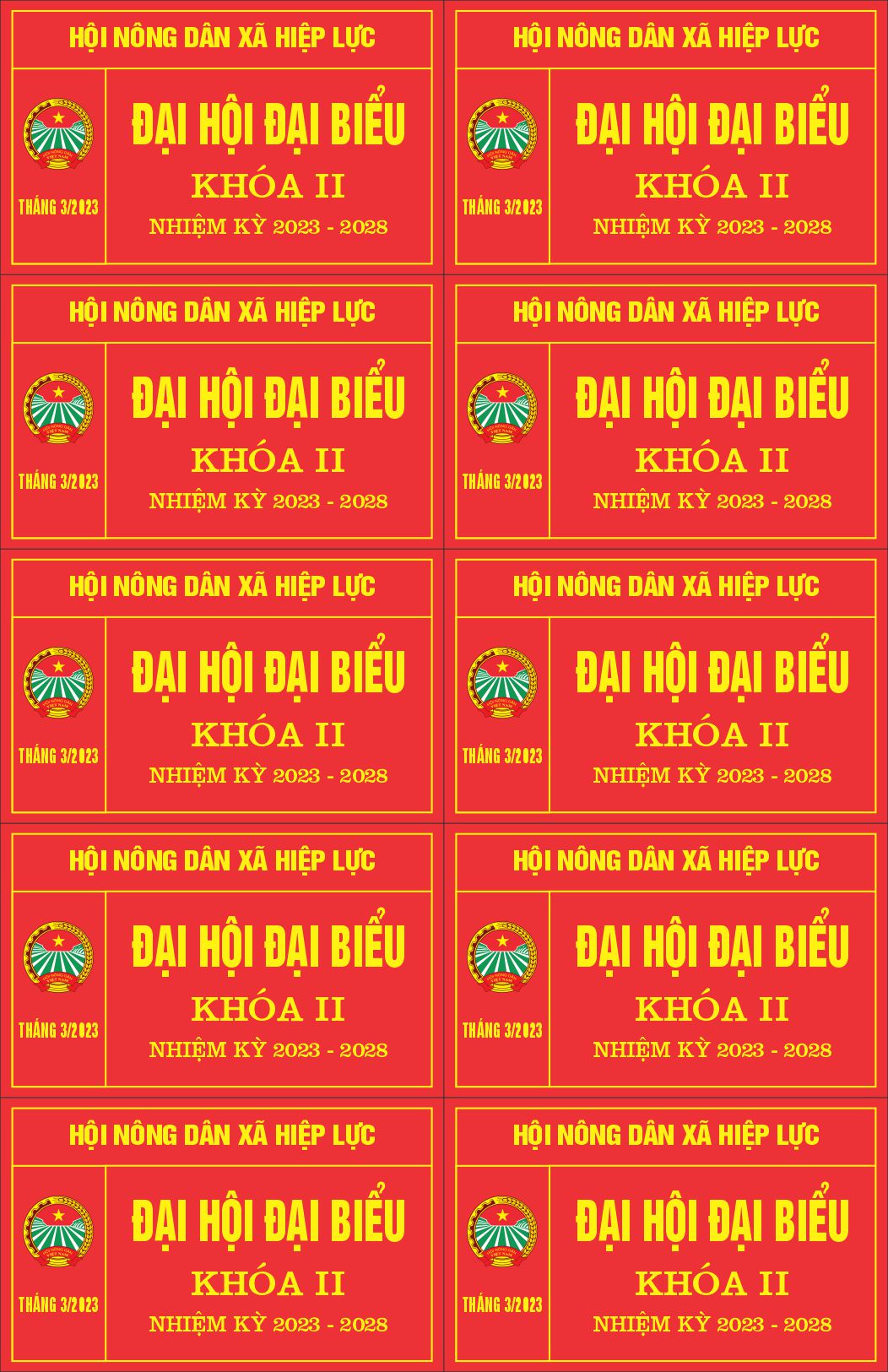 thẻ đeo ngực đại hội đại biểu hội nông dân