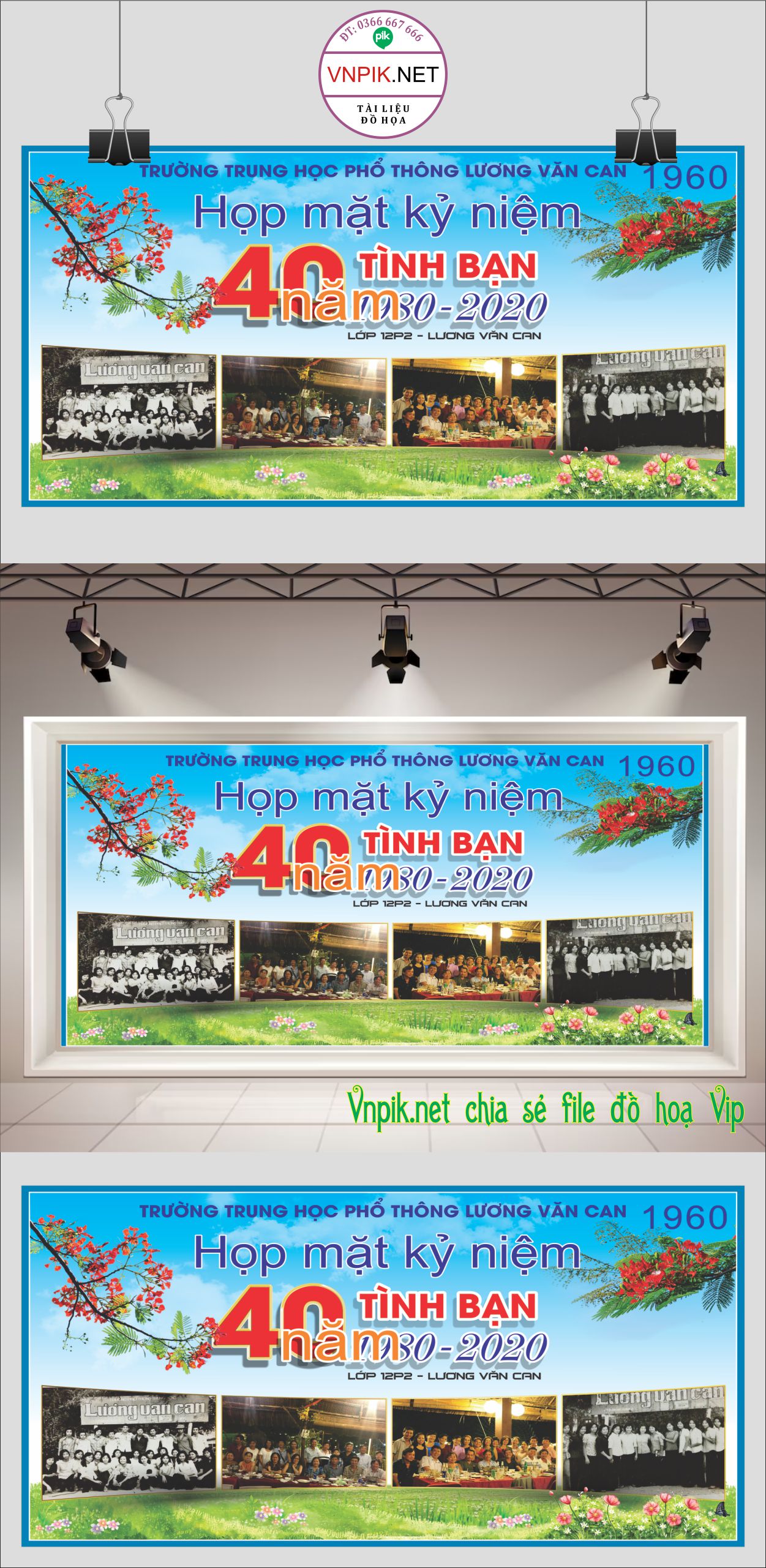 Backdrop họp mặt kỷ niệm 40 năm tình bạn THPT Lương Văn Can file CDR