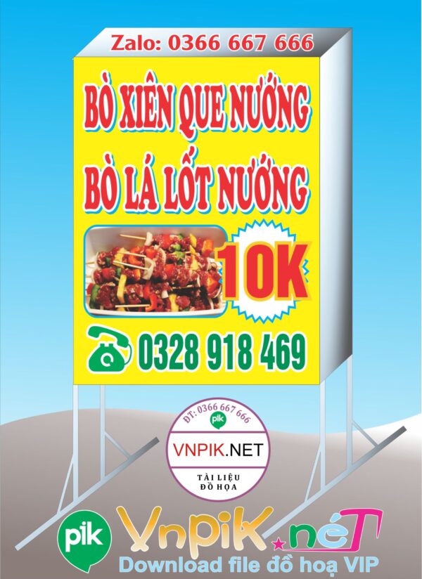 Mẫu bảng hiệu bò xiên nướng, bò cuốn lá lốt nướng