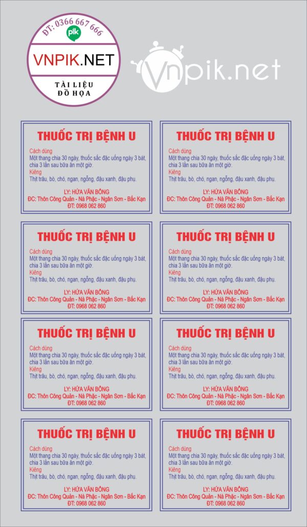Menu tem nhãn thuốc trị bệnh u lương y Hứa Văn Bông